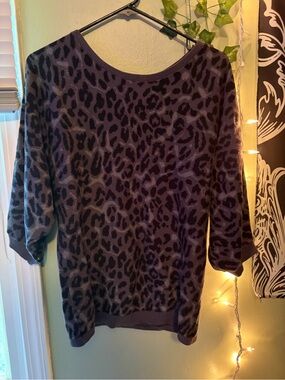 New York & Company Purple Leopard Print Crewneck Sweater